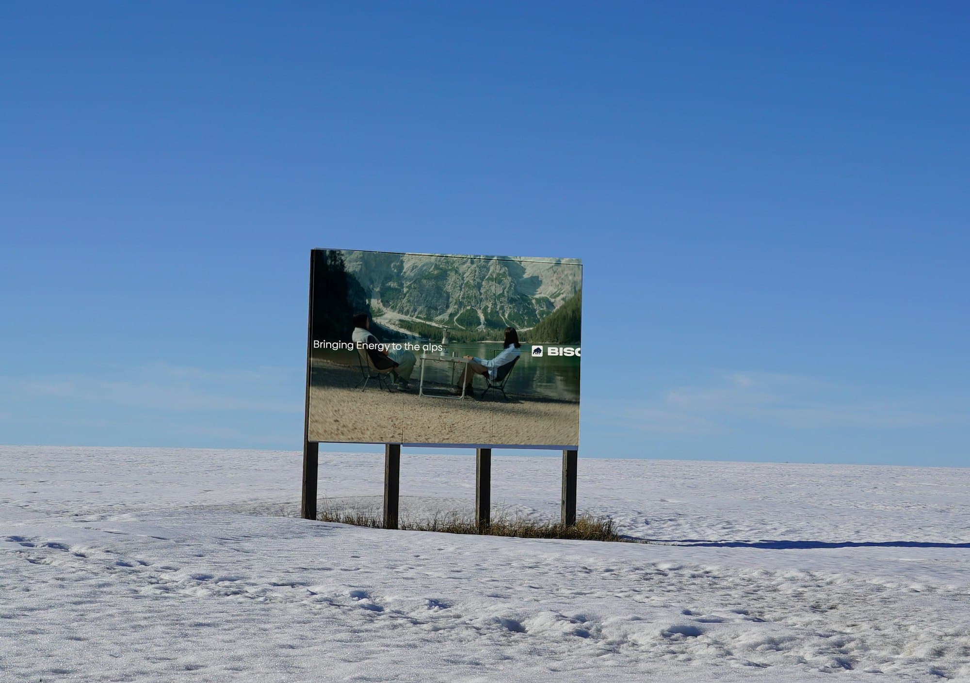 the ad on a billboard in the snow